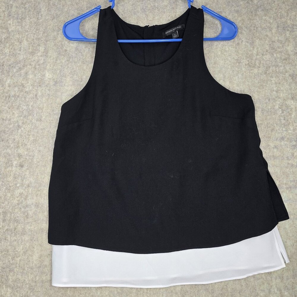 Banana Republic Womens Sleeveless Black & White Blouse Size S Polyester Layered